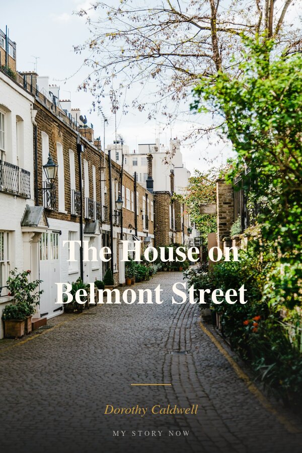 Book cover: The House on Belmont Street by Dorothy Caldwell - a Victorian terrace mews under autumn foliage
